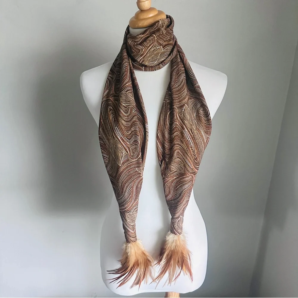Metallic Boho Festival Scarf Belt with Feather Tassels – Artisan Style Statement